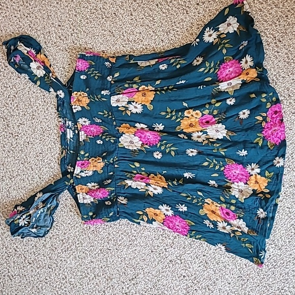 Torrid Floral Babydoll Gauze Smocked Ruffle Tank Top, Dark Teal - Picture 7 of 11